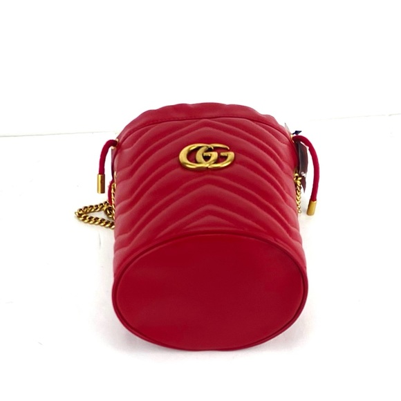 Gucci #575163 GG Marmont Red Hibiscus Leather Mini Chain Shoulder Bag - Picture 4 of 8